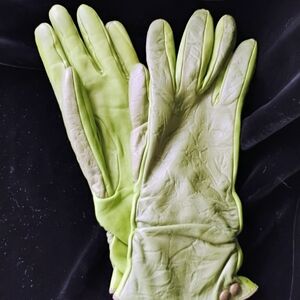 Anthropologie Green Leather Gloves